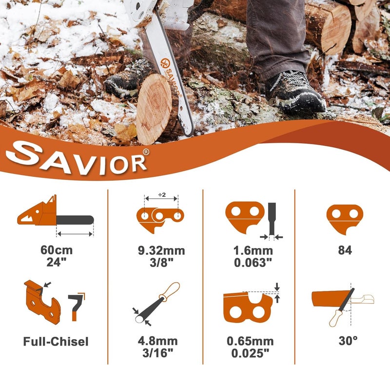 Savior 24 Inch Chainsaw Chain, 3/8 Pitch .063 Gauge 84 Drive Links Full Chisel Saw Chain Compatible with MS362 MS440 MS441 MS460 MS461 MS660 MS661 Chainsaw, Replaces part number 36RS3 84 (3 Chains) - Image 2